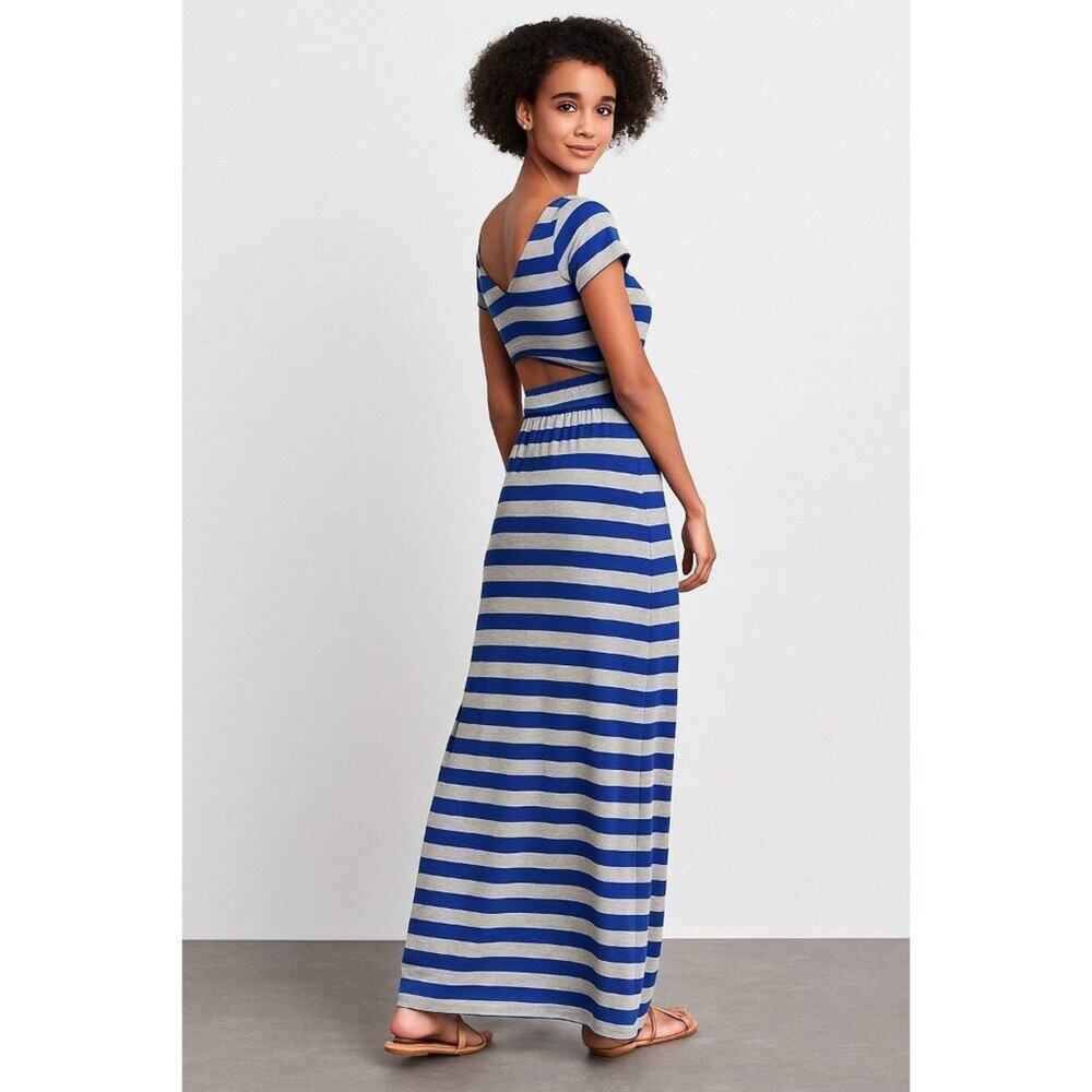Bailey Girl Royal Blue & Gray Striped Cutout Maxi Dress Size M